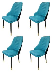 Set 4 scaune Modena, DENVER, catifea turcoaz cu negru, picioare metalice negre, 47x59x90 cm