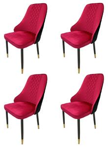 Set 4 scaune Modena, DENVER, catifea bordo cu negru, picioare metalice negre, 47x59x90 cm