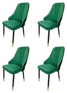 Set 4 scaune Modena, DENVER, catifea verde cu negru, picioare metalice negre, 47x59x90 cm