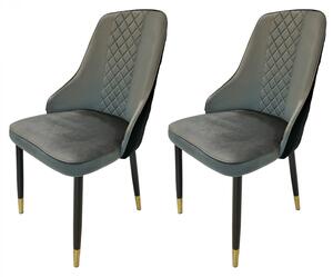Set 2 scaune Modena, DENVER, catifea gri cu negru, picioare metalice negre, 47x59x90 cm