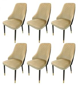 Set 6 scaune Modena, DENVER, catifea bej cu negru, picioare metalice negre, 47x59x90 cm