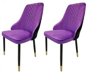 Set 2 scaune Modena, DENVER, catifea mov cu negru, picioare metalice negre, 47x59x90 cm
