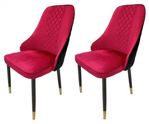Set 2 scaune Modena, DENVER, catifea bordo cu negru, picioare metalice negre, 47x59x90 cm