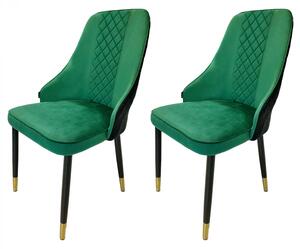 Set 2 scaune Modena, DENVER, catifea verde cu negru, picioare metalice negre, 47x59x90 cm