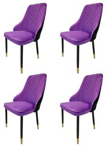 Set 4 scaune Modena, DENVER, catifea mov cu negru, picioare metalice negre, 47x59x90 cm