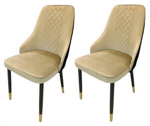 Set 2 scaune Modena, DENVER, catifea bej cu negru, picioare metalice negre, 47x59x90 cm