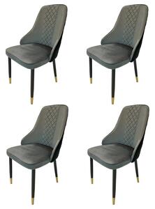 Set 4 scaune Modena, DENVER, catifea gri cu negru, picioare metalice negre, 47x59x90 cm