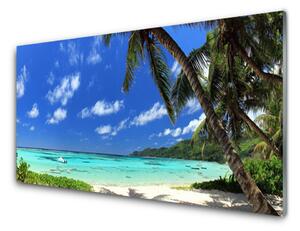 Panou sticla bucatarie Palm Sea peisaj copac Albastru Verde Maro