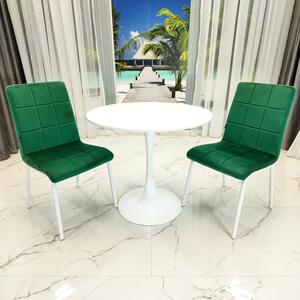 Set masa Innsbruck, DENVER, blat alb si picior alb cu 2 scaune Miami verde, forma rotunda, 80x73 cm