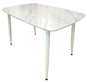 Masa Viena, DENVER, blat ceramic marmura alba, picioare bej, 120x80x73 cm
