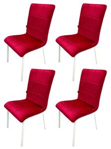 Set 4 scaune Miami, DENVER, catifea bordo, picioare metalice albe, 53x53x84 cm