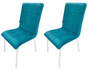 Set 2 scaune Miami, DENVER, catifea turcoaz, picioare metalice albe, 53x53x82 cm