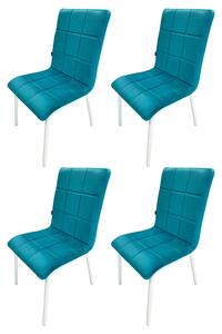 Set 4 scaune Miami, DENVER, catifea turcoaz, picioare metalice albe, 53x53x84 cm