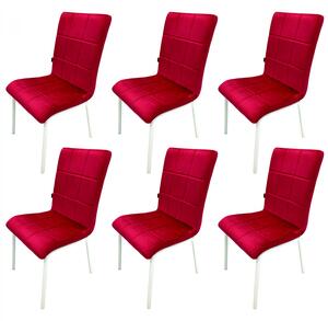Set 6 scaune Miami, DENVER, catifea bordo, picioare metalice albe, 53x53x86 cm