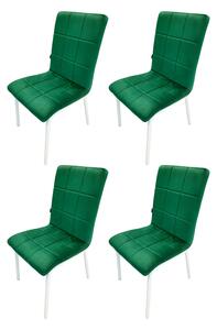 Set 4 scaune Miami, DENVER, catifea verde, picioare metalice albe, 53x53x84 cm