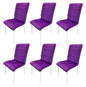 Set 6 scaune Miami, DENVER, catifea mov, picioare metalice albe, 53x53x86 cm