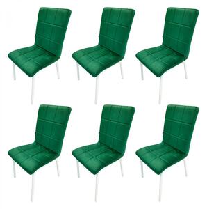 Set 6 scaune Miami, DENVER, catifea verde, picioare metalice albe, 53x53x86 cm