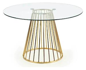 Masa sticla rotunda bucatarie LIVERPOOL, transparent/auriu, 120x120x75