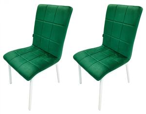 Set 2 scaune Miami, DENVER, catifea verde, picioare metalice albe, 53x53x82 cm