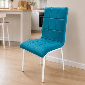 Scaun Miami, DENVER, catifea turcoaz, picioare metalice albe, 53x53x82 cm