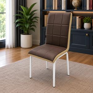Scaun Miami, DENVER, piele ecologica maro si bej , picioare metalice albe, 53x53x82 cm