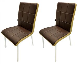 Set 2 scaune Miami, DENVER, piele ecologica maro si bej , picioare metalice albe, 53x53x82 cm