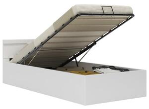 Cadru pat hidraulic cu ladă LED alb 90x200 cm piele ecologică