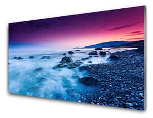 Panou sticla bucatarie Ocean Beach Peisaj violet roz albastru