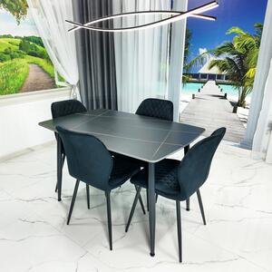 Set masa Viena neagra cu 4 scaune Goteborg negre, DENVER, blat ceramica, picioare negre, 120x80 cm