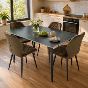 Set masa Viena neagra cu 4 scaune Goteborg maro, DENVER, blat ceramica, picioare negre, 120x80 cm