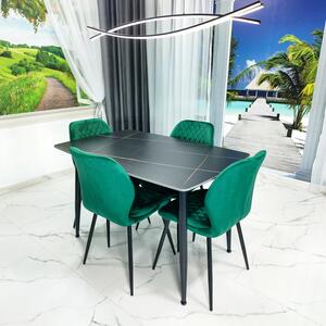 Set masa Viena neagra cu 4 scaune Goteborg verde, DENVER, blat ceramica, picioare negre, 120x80 cm