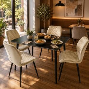 Set masa Viena neagra cu 4 scaune Goteborg bej, DENVER, blat ceramica, picioare negre, 120x80 cm