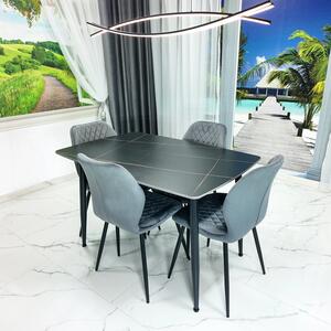 Set masa Viena neagra cu 4 scaune Goteborg gri, DENVER, blat ceramica, picioare negre, 120x80 cm