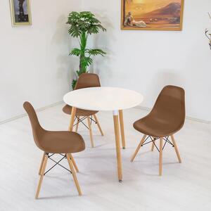 Set masa Salzburg alba cu 3 scaune Malmo cappuccino, DENVER, blat MDF alb, forma rotunda, 80x74 cm
