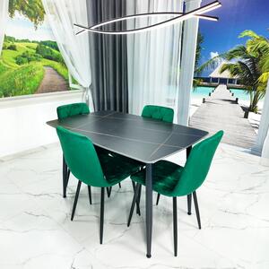 Set masa Viena neagra cu 4 scaune Kobe verde, DENVER, blat ceramica, picioare negre, 120x80 cm