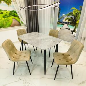 Set masa Viena gri cu 4 scaune Kobe bej, DENVER, blat ceramica, picioare negre, 120x80 cm