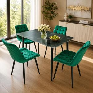 Set masa Viena neagra cu 4 scaune Osaka verde, DENVER, blat ceramica, picioare negre, 120x80 cm