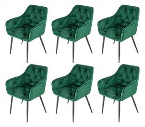 Set 6 scaune tip fotoliu Tokyo, catifea verde, picioare negre, 57x64x78 cm