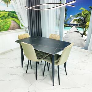 Set masa Viena neagra cu 4 scaune Kobe bej, DENVER, blat ceramica, picioare negre, 120x80 cm
