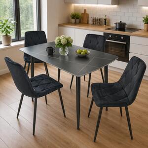 Set masa Viena neagra cu 4 scaune Kobe negru, DENVER, blat ceramica, picioare negre, 120x80 cm