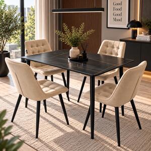 Set masa Viena neagra cu 4 scaune Osaka bej, DENVER, blat ceramica, picioare negre, 120x80 cm