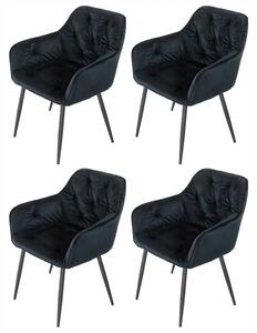 Set 4 scaune tip fotoliu Tokyo, catifea negru, picioare negre, 57x64x78 cm