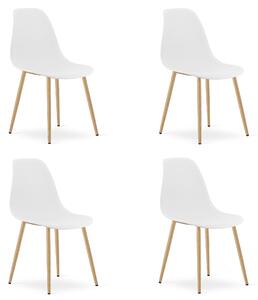 Set 4 Scaune Bucatarie/Dining Velo Plus Albe Picioare Metalice Finisaj Lemn