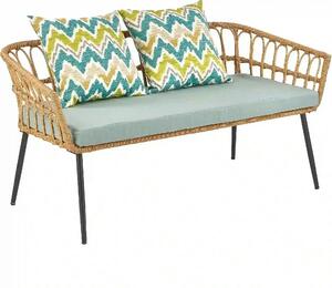 Banca GARDENA 2S, stejar/negru, rattan sintetic/otel, 140x68x71 cm