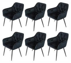 Set 6 scaune tip fotoliu Tokyo, catifea negru, picioare negre, 57x64x78 cm