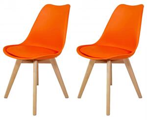 Set 2 scaune Stockholm, DENVER, piele ecologica portocalie, picioare lemn, 48x50x82 cm