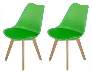 Set 2 scaune Stockholm, DENVER, piele ecologica verde, picioare lemn, 48x50x82 cm