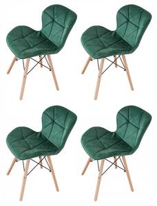 Set 4 scaune Oslo, DENVER, catifea verde, picioare lemn, 48x39x74 cm