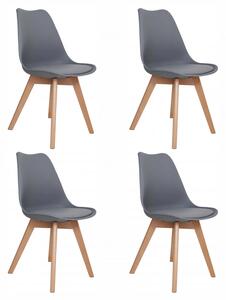 Set 4 scaune Stockholm, DENVER, piele ecologica gri, picioare lemn, 48x50x84 cm