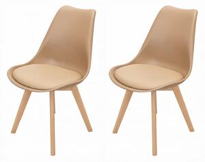 Set 2 scaune Stockholm, DENVER, piele ecologica cappuccino, picioare lemn, 48x50x82 cm
